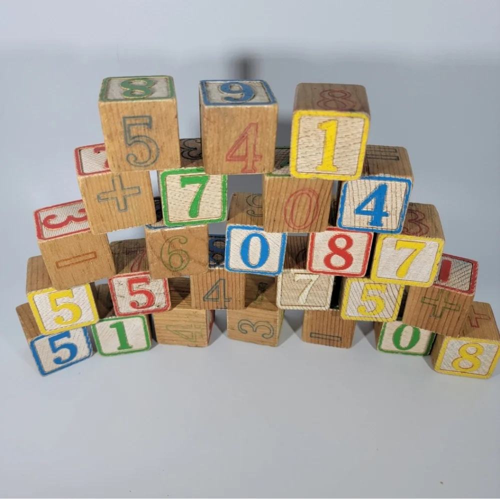 Vintage Playskool Wood Alphabet Blocks Lot of 25 1970's ABC School Teaching Toys